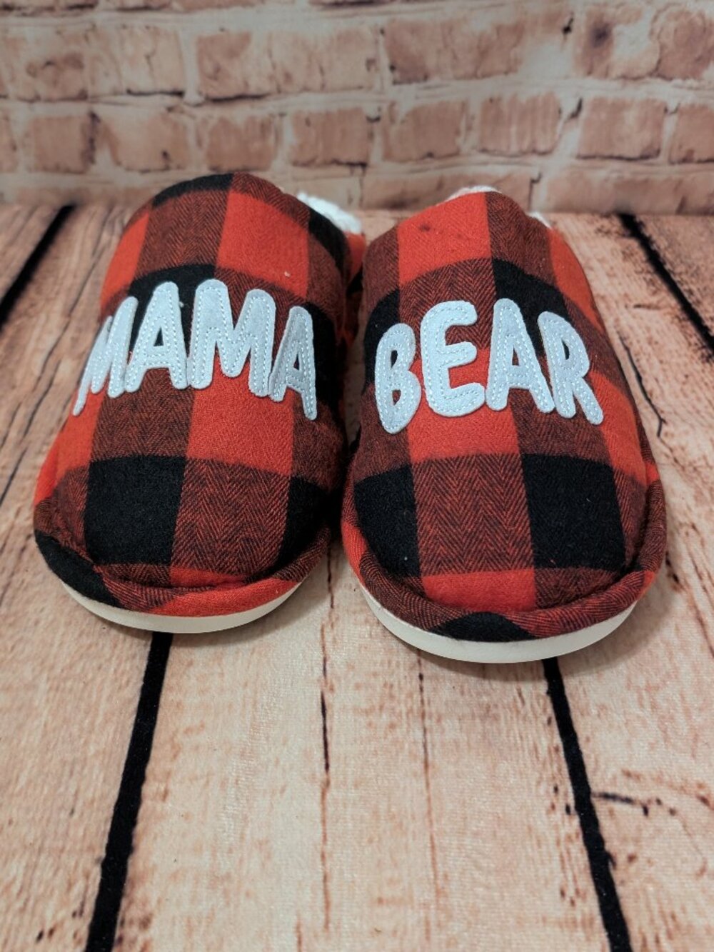 Mama Bear Slippers - Red & Black Buffalo Plaid Size 38-39 Medium (7-8)